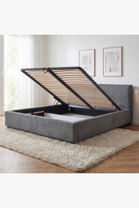 Gestepptes Doppelbett 160x200 cm Grau Stoff mit Stauraum